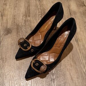 Kurt Geiger Black Heels with Gold Buckle